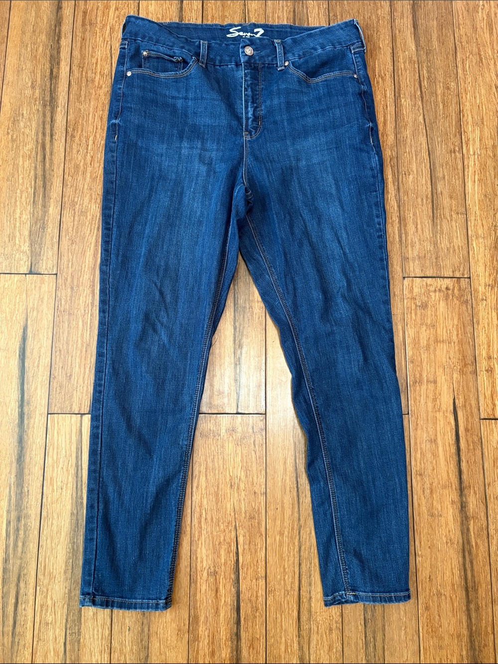 Seven7 Jeans Womens Size 16 Tummyless High Rise Skinny Denim Blue Dark Wash Boho - Picture 2 of 6